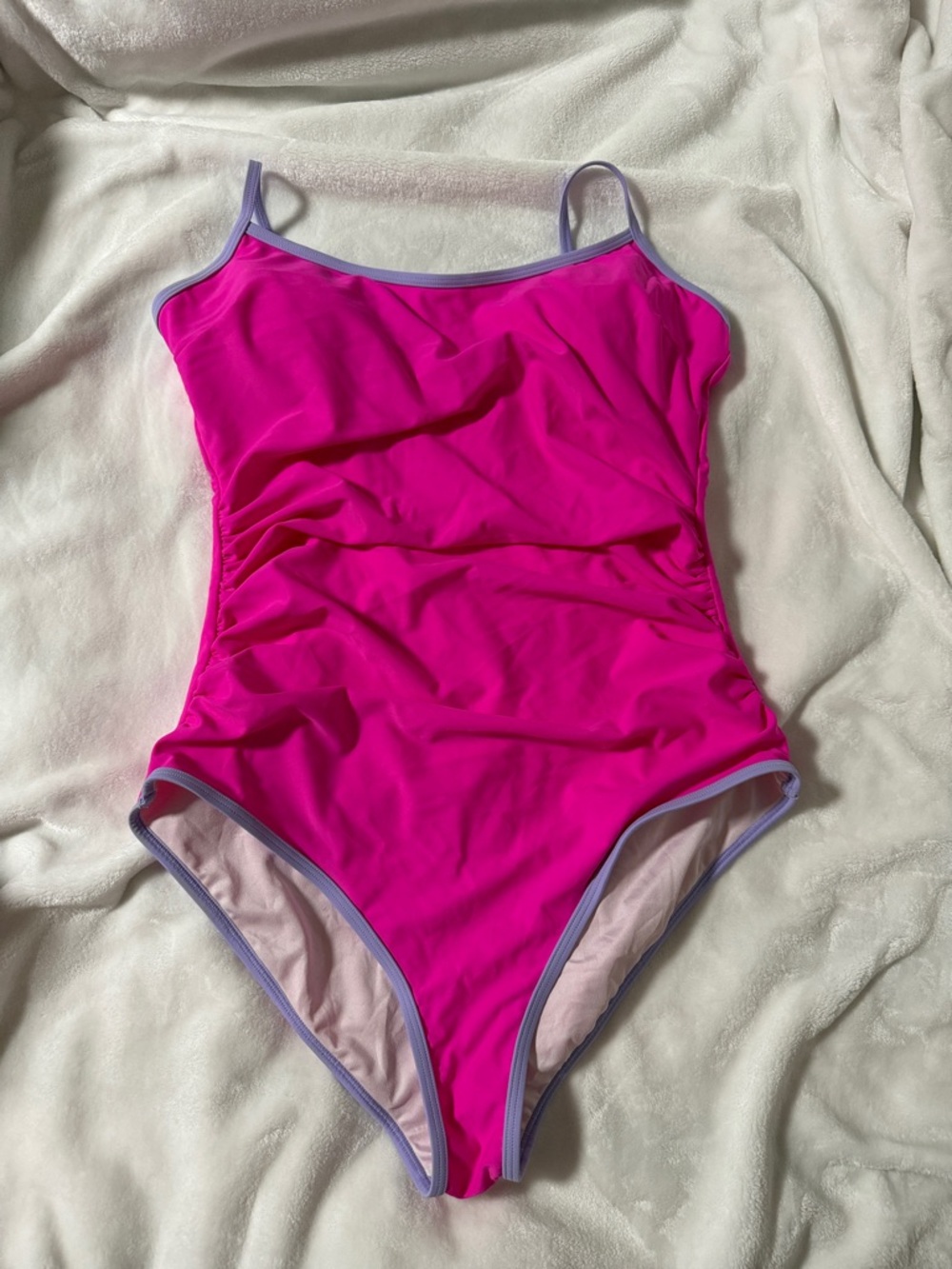 Bright Pink One-Piece Swimsuit with Lavender Trim
